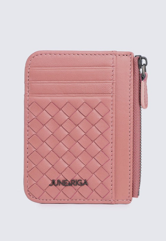 JAY Genuine Leather Zip Cardholder - Pale Pink
